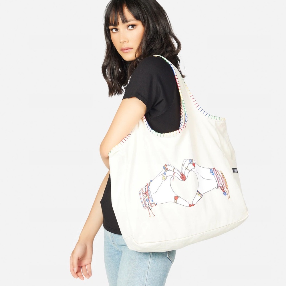 Lauren Moshi White Satchel with Colorful Heart Design